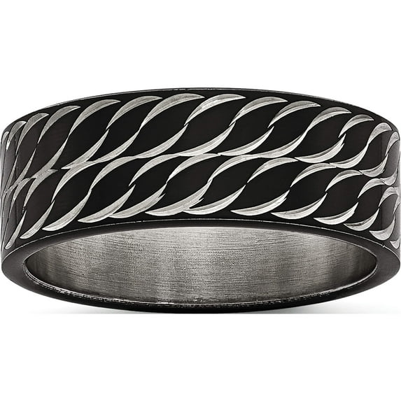Stainless Steel Polished Black Ip-Plated Diamond-Cut 8mm Band (Size 7) Made In China sr599-7