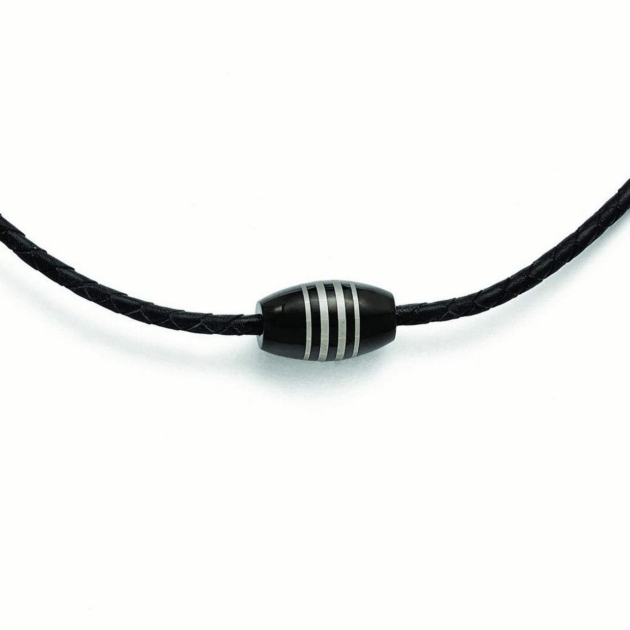 JEWELRYWEB Stainless Steel Polished Black Ip Plated Leather Cord Necklace 20 Inch Measures 11.5mm Wide Jewelry for Women