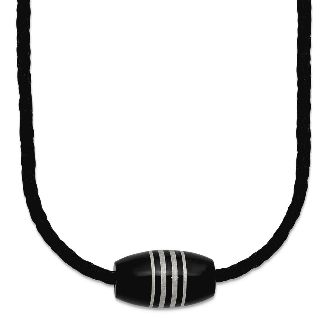 Stainless Steel Polished Black Ip-plated Leather Cord Necklace - 20 Inch - Measures 11.5mm Wide