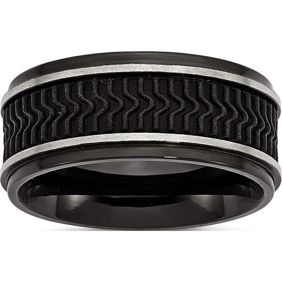 Jewelry by Sweet Pea Stainless Steel Polished Black IP-plated w/Rubber Inlay 10mm Band