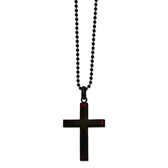 Stainless Steel Polished Black Ip Plated With Tigers Eye Religious Faith Cross Pendant Necklace 22 Inch 31.88mm Wide Pen
