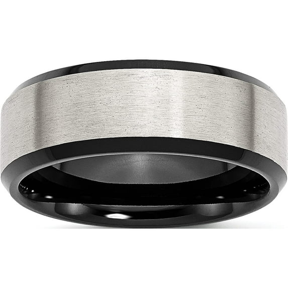 Stainless Steel Polished Black Ip With Brushed Center 8mm Beveled Edge Band (Size 7.5) Made In China sr126-7.5