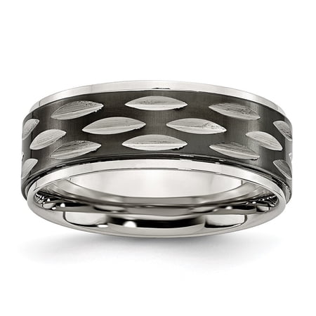 Stainless Steel Polished Black Ip-plated 8mm Grooved Ring - Size 11.5