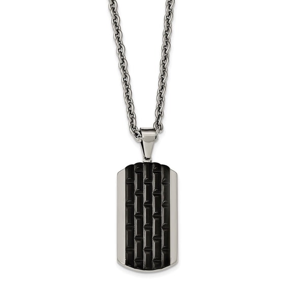 Stainless Steel Polished Black Ip-plated Dog Tag Necklace - 24 Inch