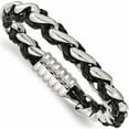 thumbnail image 1 of Stainless Steel Polished Black Leather 8.5In Bracelet (8.5 X 10.76) Made In China -Jewelry By Sweet Pea, 1 of 7