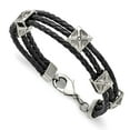 thumbnail image 1 of Stainless Steel Polished Black Leather 8.5in Chain ; 8.5 inch; Lobster (Fancy) Clasp; for Adults and Teens; for Women and Men, 1 of 1