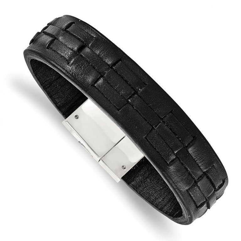 Black Leather Bracelet with Magnetic Clasp 8-inch Length Black Leather Bracelet with Magnetic Clasp 8-inch Length