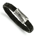 thumbnail image 1 of Stainless Steel Polished Black Leather Textured Bracelet, 1 of 1