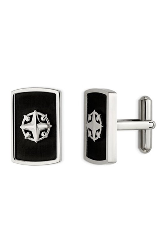 Gem & Harmony Stainless Steel Polished Black Plated Compass Cuff Links for Men