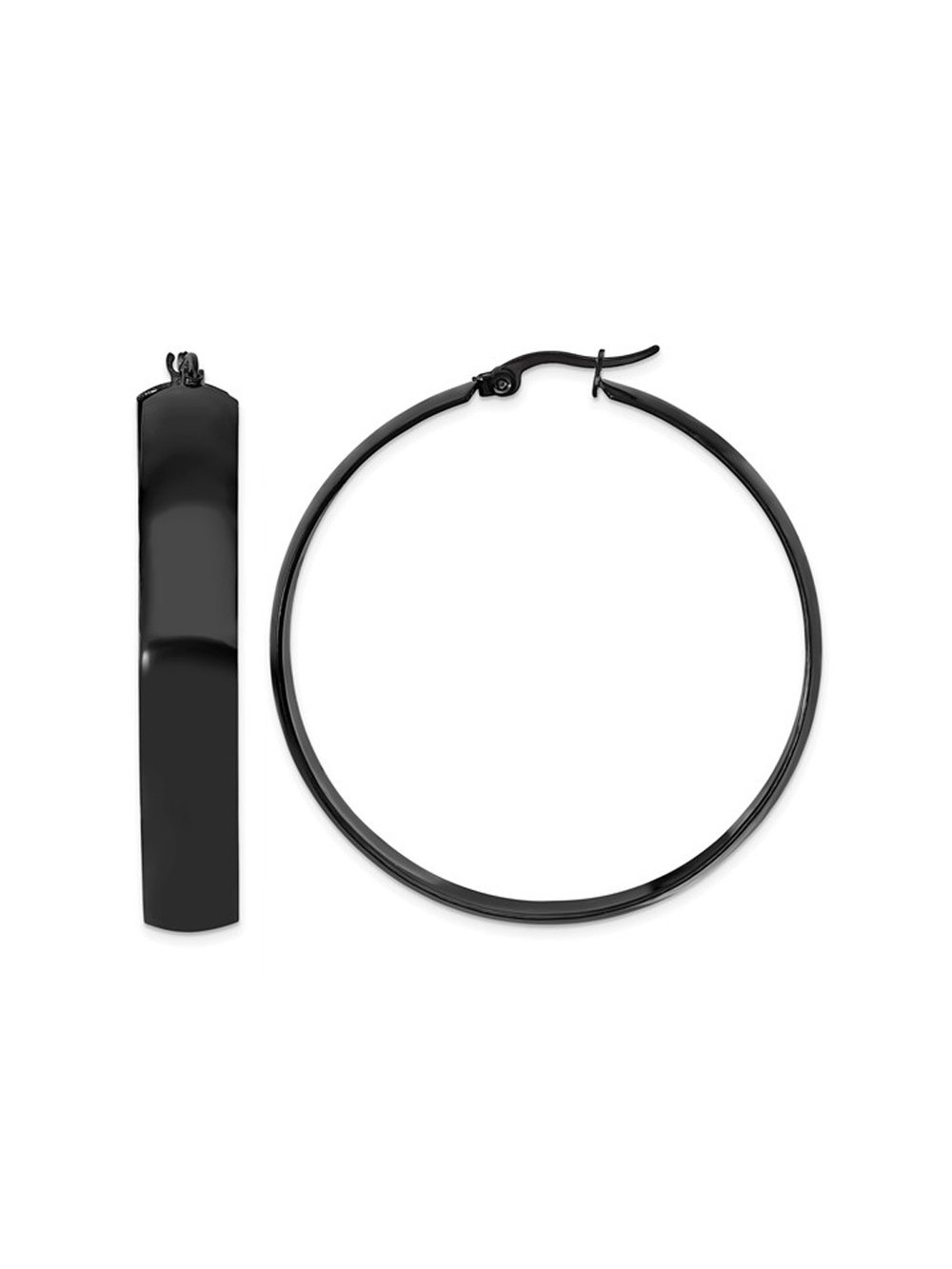 Gem & Harmony Stainless Steel Polished Black Plated Hoop Earrings (50mm) for Women