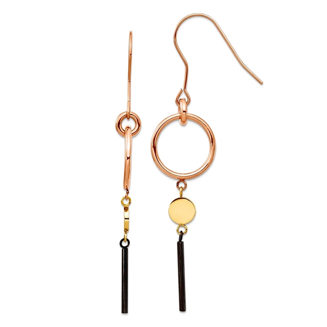 Stainless Steel Polished Black Rose and Yellow Ip Plated Dangle Shepherd Hook Earrings 68mm Long Dangle Earring for Wome
