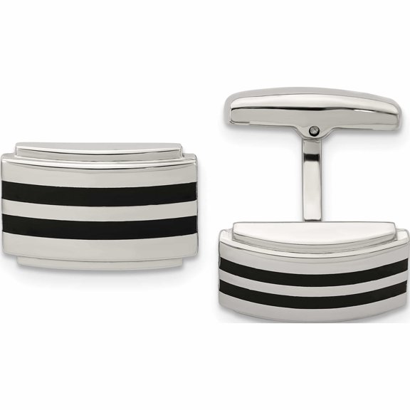Stainless Steel Polished Black Rubber Rectangle Cufflinks Made In China -Jewelry By Sweet Pea
