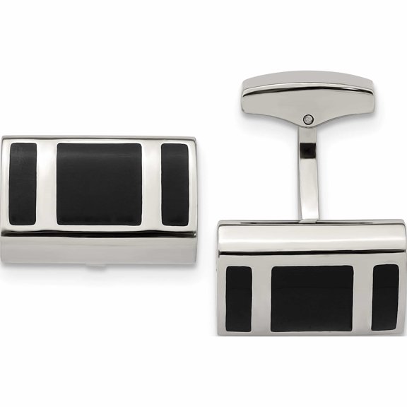 Stainless Steel Polished Black Rubber Rectangle Cufflinks Made In China -Jewelry By Sweet Pea