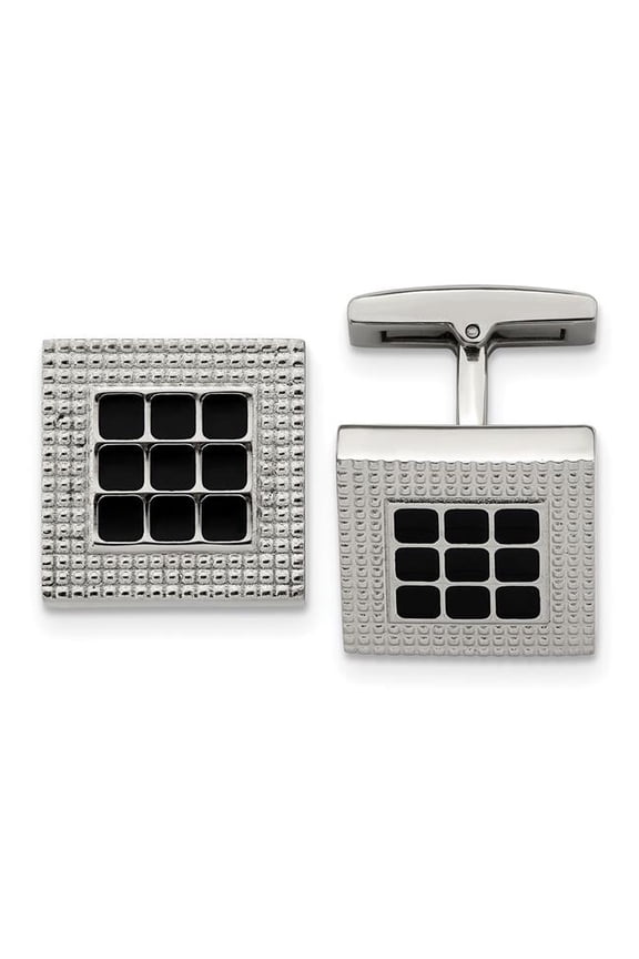 Stainless Steel Polished Black Rubber Square Cuff Links