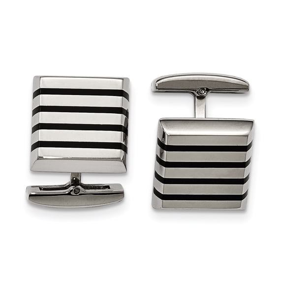 Stainless Steel Polished Black Rubber Square Cuff Links