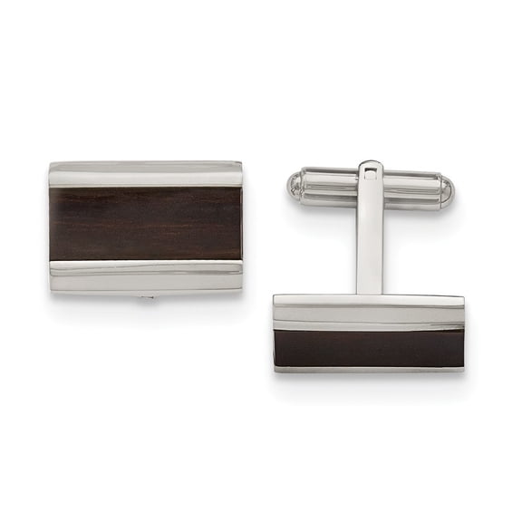 Stainless Steel Polished Black Wood Inlay Enameled Cuff Links - Measures 19.5mm Wide