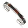 thumbnail image 1 of Chisel Stainless Steel Polished Black Wood Inlay Enameled Bangle, 1 of 4
