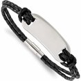 thumbnail image 1 of Stainless Steel Polished Black Woven Leather 8.25In Bracelet (8.25 X 5) Made In China -Jewelry By Sweet Pea, 1 of 7