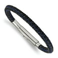 thumbnail image 1 of Stainless Steel Polished Black and Blue PU Adjust 7.75in to 8.25in Chain Bracelet; for Adults and Teens; for Women and Men, 1 of 1