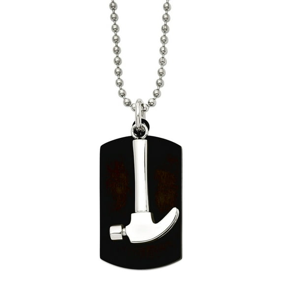 Stainless Steel Polished Blk Ip Plated Moveable Hammer Animal Pet Dogtag Necklace 24 Inch Pendant Necklace for Women