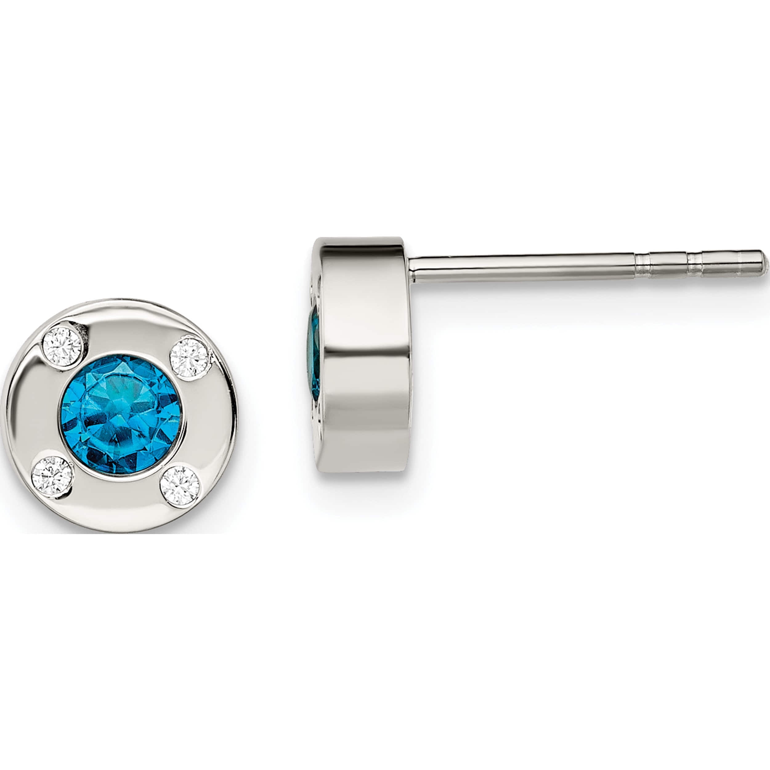 Stainless Steel Polished Blue And Clear Cz Post Earrings Made In China sre1014
