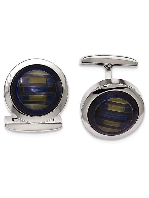 Stainless Steel Polished Blue Cat's Eye Cuff Links