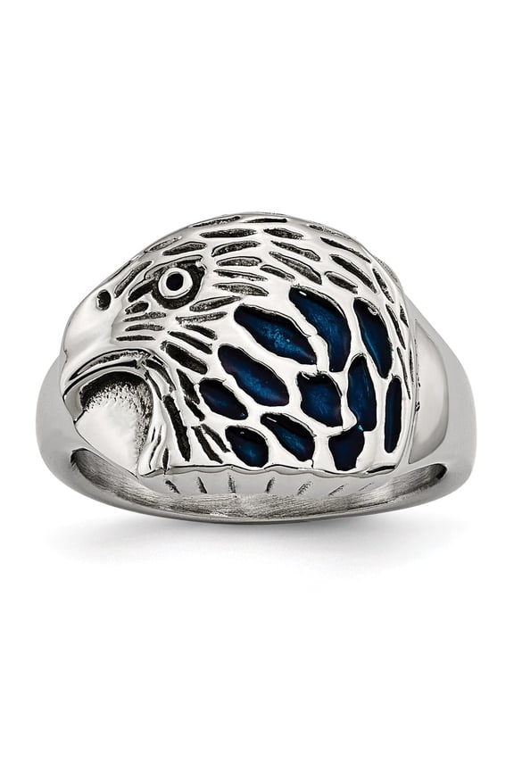Stainless Steel Polished Blue Enamel Eagle Ring Size: 10; for Adults and Teens; for Women and Men