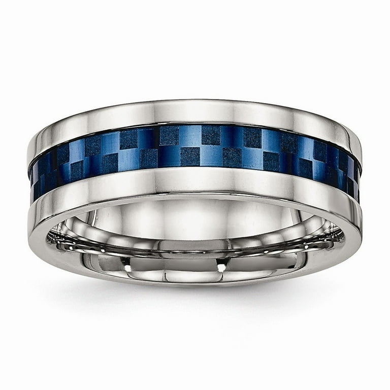 Stainless Steel Polished Blue IP Design 7mm Band Stainless Steel Polished Blue IP Design 7mm Band