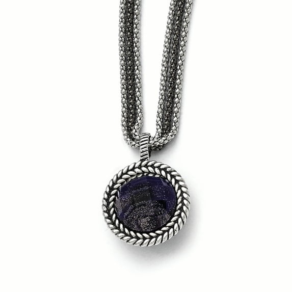Stainless Steel Polished Blue Sandstone w/2in ext. Reversible Necklace