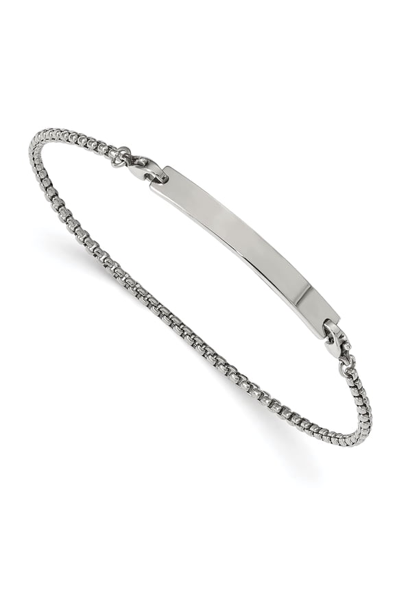 Stainless Steel Polished Box Chain with Removeable ID Plate 8.5 inch Bracelet