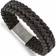 thumbnail image 1 of Stainless Steel Polished Braided Brown Leather 8.5In Bracelet (8.5 X 17.5) Made In China -Jewelry By Sweet Pea, 1 of 3