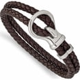thumbnail image 1 of Stainless Steel Polished Braided Brown Leather 8In Bracelet (8 X 9.8) Made In China -Jewelry By Sweet Pea, 1 of 6