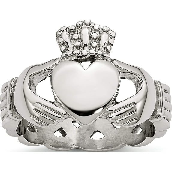 Stainless Steel Polished Braided Claddagh Ring (Size 6) Made In China sr386-6