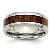 JEWELRYPOT Stainless Steel Polished Brown Wood Inlay Enameled 8.00mm Ring, Available in Multiple Sizes