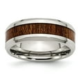 thumbnail image 1 of Stainless Steel Polished Brown Wood Inlay Enameled 8.00mm Ring Size: 11; for Adults and Teens; for Women and Men, 1 of 6