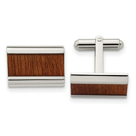 Stainless Steel Polished Brown Wood Inlay Enameled Cuff Links Measures 19.5mm Wide Jewelry for Men