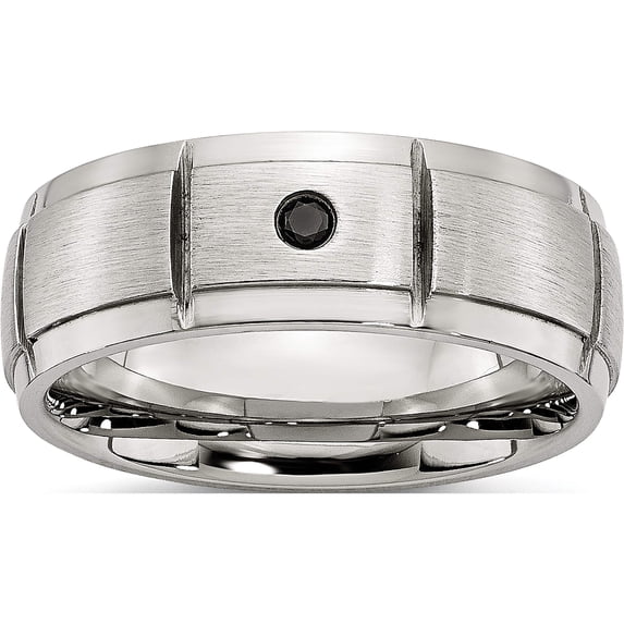 Stainless Steel Polished Brushed Center 1/20Ct Black Diamond 8mm Band (Size 11) Made In China sr408-11