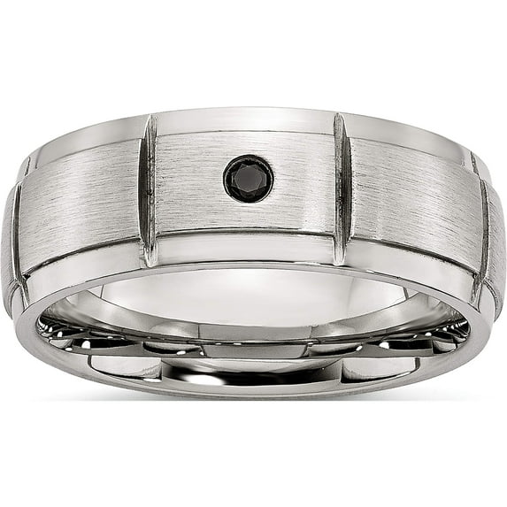 Stainless Steel Polished Brushed Center 1/20Ct Black Diamond 8mm Band (Size 9.5) Made In China sr408-9.5
