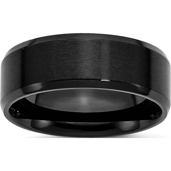 Stainless Steel Polished Brushed Center Black Ip 8mm Beveled Edge Band (Size 7) Made In China sr324-7