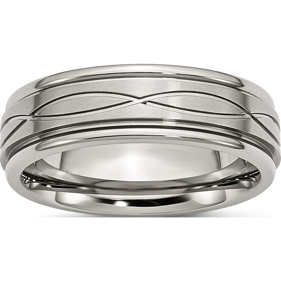 Stainless Steel Polished/Brushed Criss-Cross Design 7mm Ridged Edge Band (Size 11.5) Made In China sr116-11.5