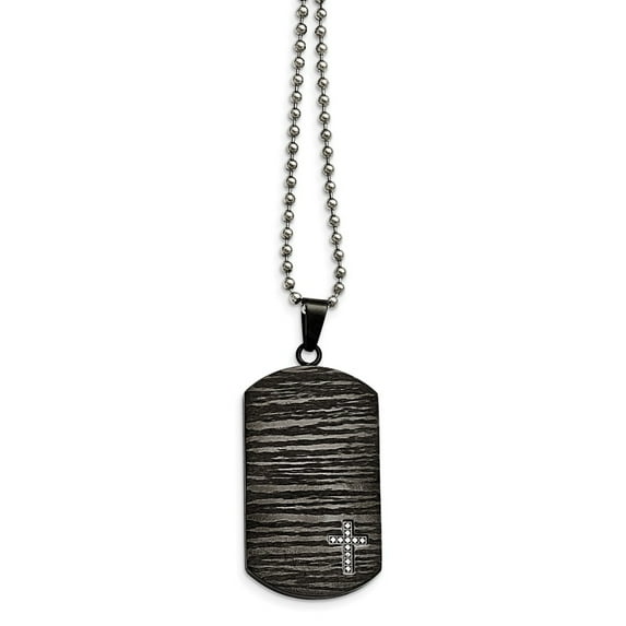 Stainless Steel Polished/Brushed IP-plated 1/10ct.tw Dia Dog Tag Necklace; 24 inch; for Adults and Teens; for Women and Men