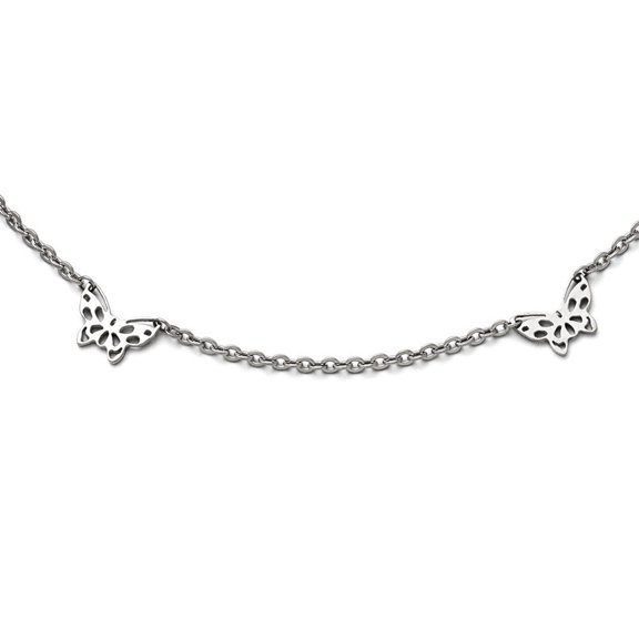 Stainless Steel Polished Butterfly Charms With 1inch Extension Anklet - 9.5 Inch - Measures 9.5mm Wide