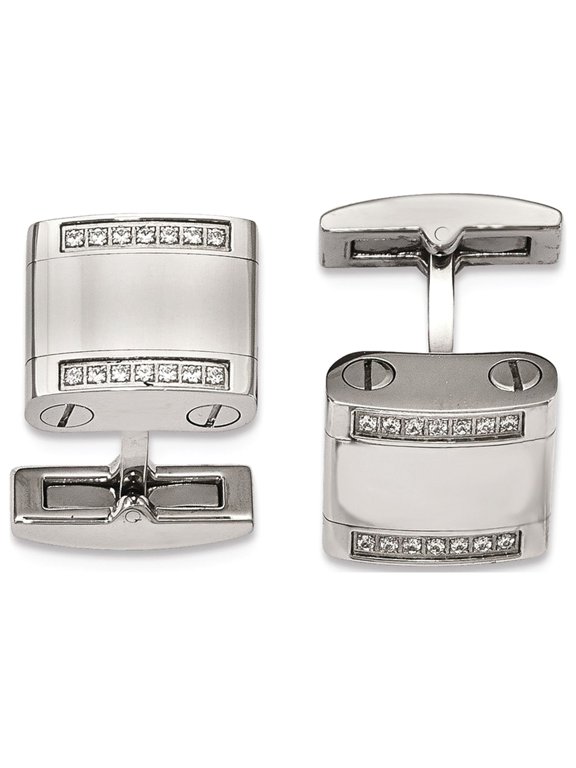 Stainless Steel Polished CZ Cuff Links