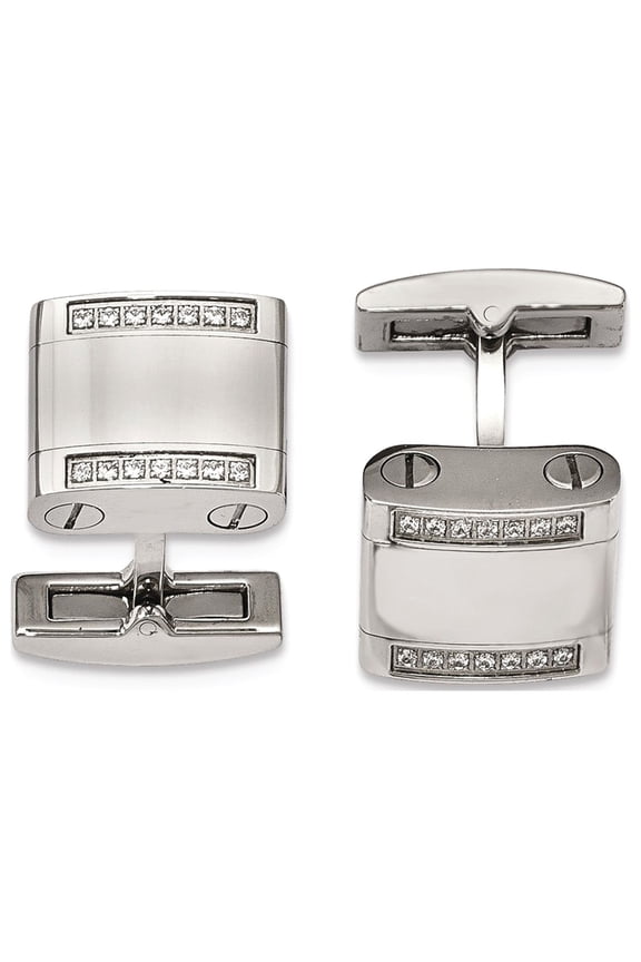 Stainless Steel Polished CZ Cuff Links