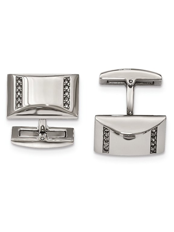 Stainless Steel Polished CZ Rectangle Cuff Links