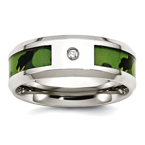 Stainless Steel Polished Camouflage 0.035ct. Diamond 8mm Band Ring Size 11 Jewelry for Women