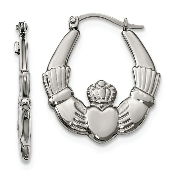 Stainless Steel Polished Claddagh Hoop Earrings - Measures 26mm Wide
