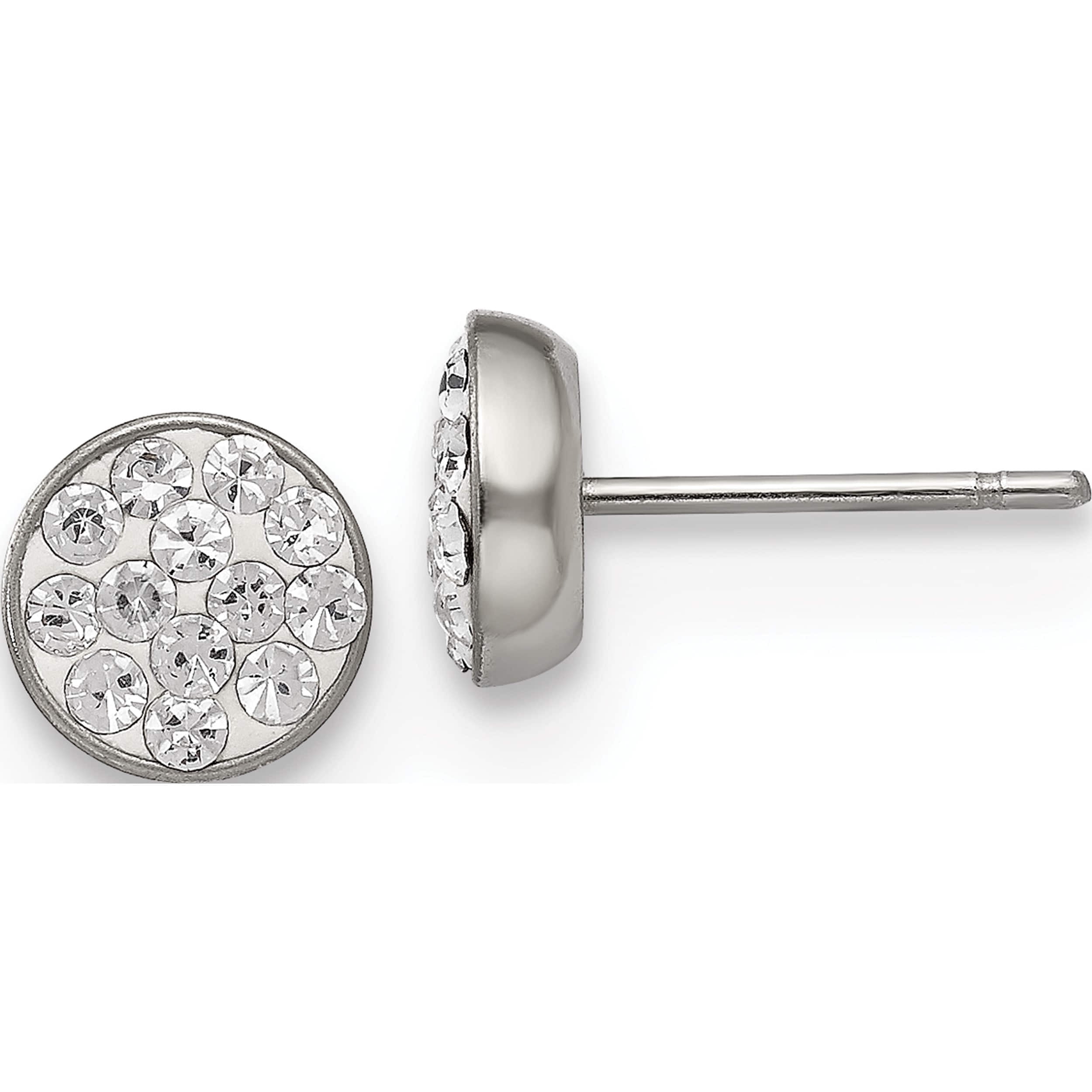 Stainless Steel Polished Clear Crystal Post Earrings (6 X 6) Made In China sre479