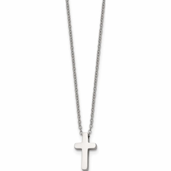Stainless Steel Polished Cross 16In With 1In Ext Necklace Made In China -Jewelry By Sweet Pea
