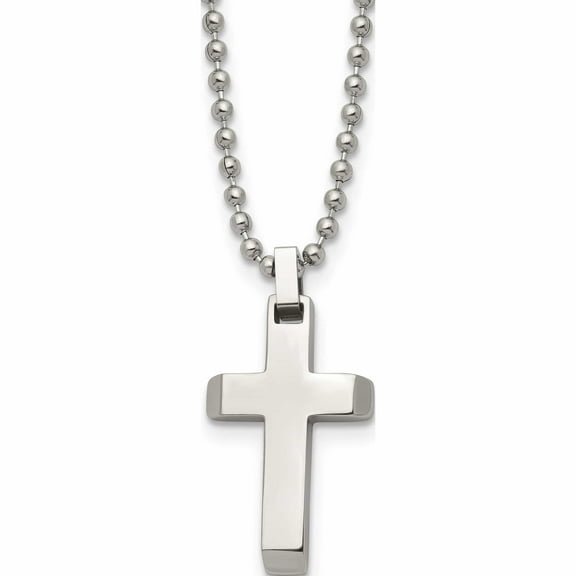 Jewelry by Sweet Pea Chisel Stainless Steel Polished Cross Pendant on a 20 inch Ball Chain Necklace